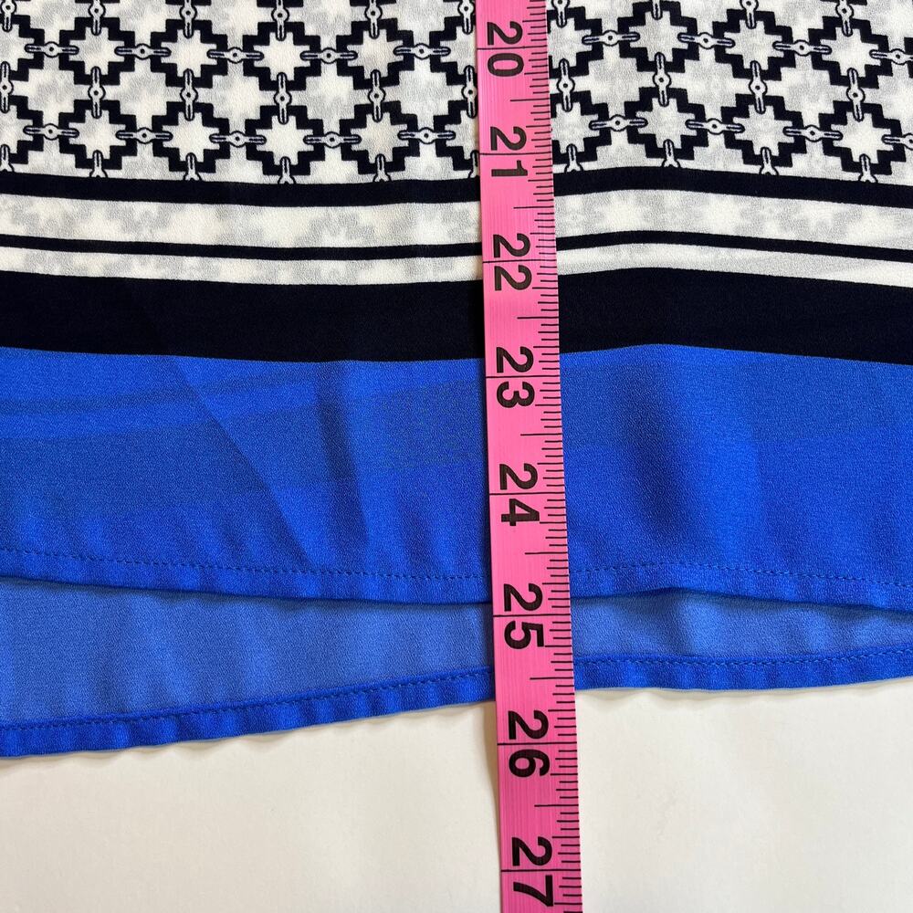 Chaus Navy Blue White Geometric Long Sleeve Solid Border Hem Top Size S NWT - Picture 9 of 9